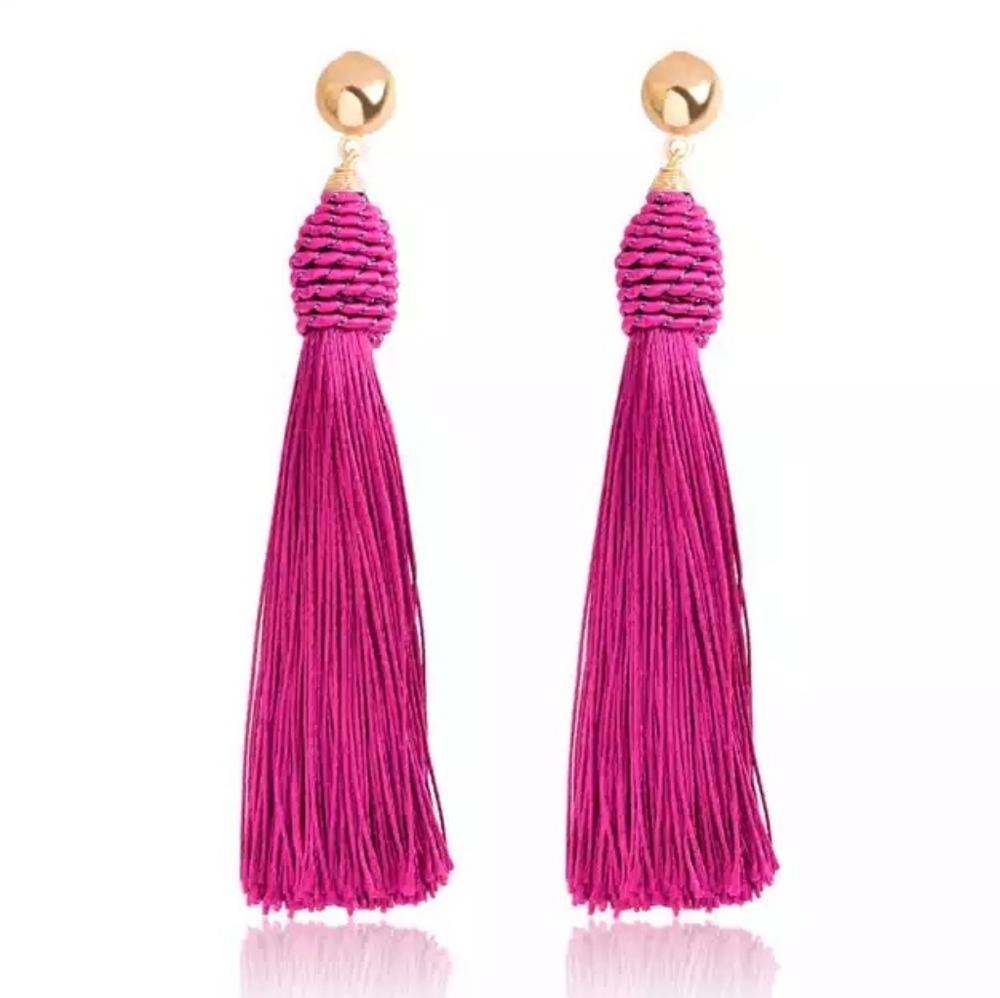 Bohemian  Fuchsia Pink Tassel Earrings Trendy Jewelry Tropical